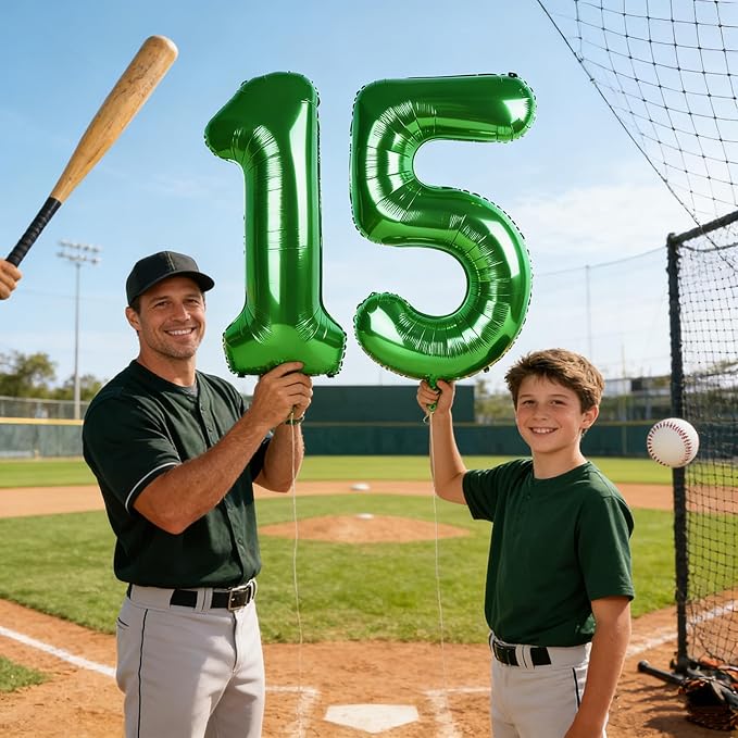 15 Balloons Number, 40 Inch 15th Birthday Decorations for 1 5 15 51, Dark Green Big Foil Number Balloons for Wedding Store Anniversary Party Supplies