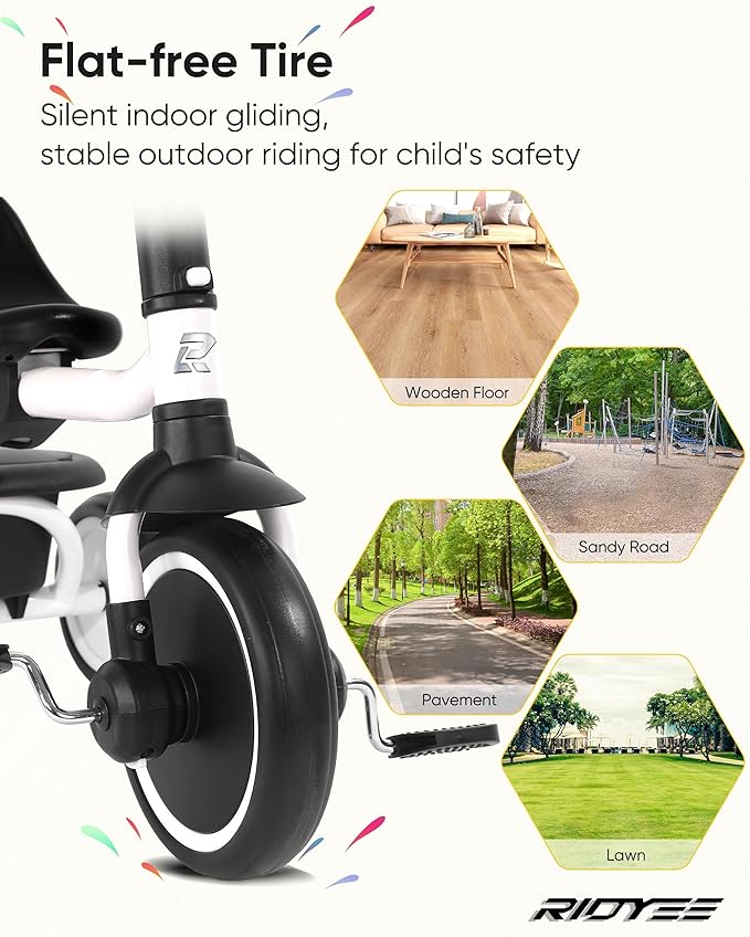 Toddler Tricycle for 18 Months to 5 Years, Foldable Tricycles for 1.5-5 Year Olds, Kids Tricycle with Adjustable Carry-Friendly Ergonomic Seat and Covered Large Basket, White