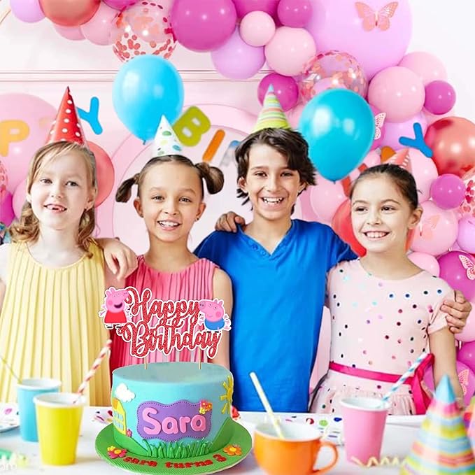 Pepa Pig Happy Birthday Cake Topper – Cute Cartoon Character Birthday Cake Decoration – Premium, Durable and Reusable Party Supplies – Fun Birthday Décor for Boys and Girls, Easy to Use Cake Topper