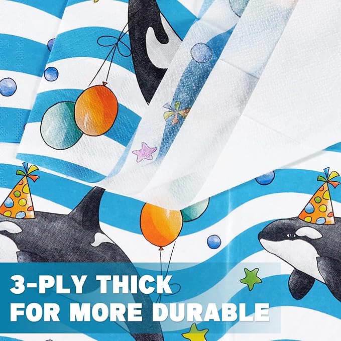 WERNNSAI Orca Party Plates and Napkins - 48 PCS Orca Birthday Party Supplies for Kids Blue Ocean Under the Sea Party Decorations Baby Shower Dinner Dessert Tableware Set Serves 16 Guests