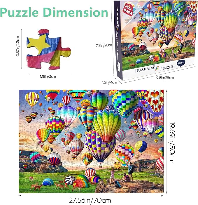 HUADADA Jigsaw Puzzles for Adults 1000 Pieces, Hot Air Balloon Interlock Perfectly Letter on Back No Dust, Home Decor Birthday Party Toy for Men Women Elders Seniors (27.5"x19.6"), 1:1 Poster