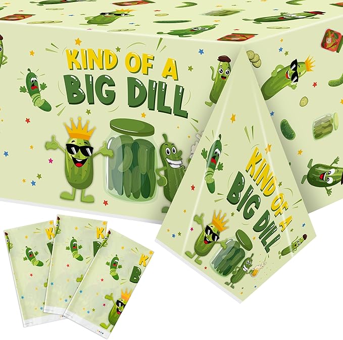 Pickle Party Tablecloths - 3Pcs Kind of a Big Deal Cucumber Birthday Party Table Covers Decorations, Vegetable Themed Rectangular Plastic Disposable Table Cloth for Adults Kids Birthday Fruit Events