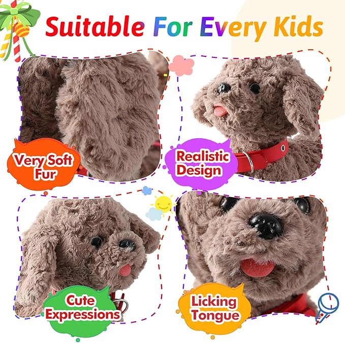 Teddy Walking Barking Dog Toy Singing Puppy Set, Repeat What You Say Teddy with Control Leash Electronic Dog, Touch or Voice Control Realistic Robot Musical Dancing Animated Plush Pet for Toddler