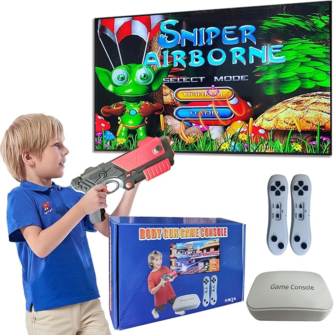 Video Game Console with 100+ Games, Handheld Video Game Console for Kids, Plug and Play Video Games for TV, Shooting Games,Game Gun with 2 GameController, Xmas Birthday Toy Gift for Boys Girls Age 3 +