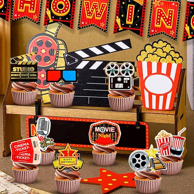 Movie Night Party Decorations, 84 Pcs Movie Night Party Supplies - Balloons Backdrop Tablecloth Banner etc Movie Theater Decorations