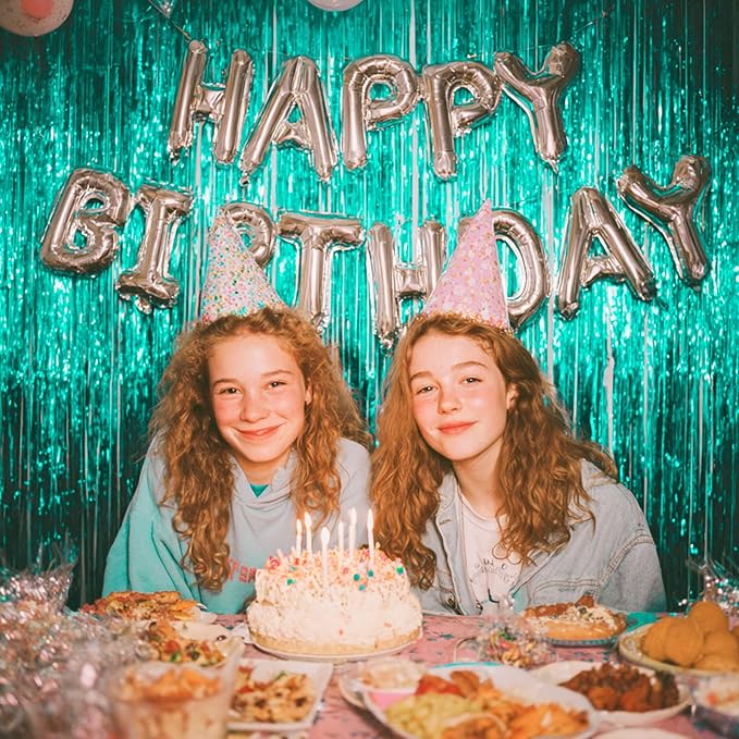 PartyWoo Teal Streamers Backdrop 3pcs Turquoise Foil Fringe Streamer Curtain 8.2FT Tinsel Backdrop for Birthday Gender Reveal Baby Shower Graduation Pool Mermaid Under The Sea Party Decorations