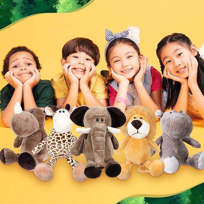 30 Pcs Safari Forest Stuffed Animals Plush Jungle Themed Animals Toy Gift Elephant Giraffe Lion Tiger Monkey Rhinoceros Zebra Tiger for Baby Shower Party Favors Decoration (10 Styles)