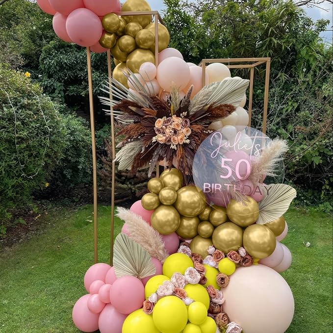Yellow Pink Balloon, 60 Pcs 12 Inches Hot Pink Metallic Gold Balloons for Girls Peach Birthday Party Decorations Birthday Balloons Baby Shower Engagement Party Supplies