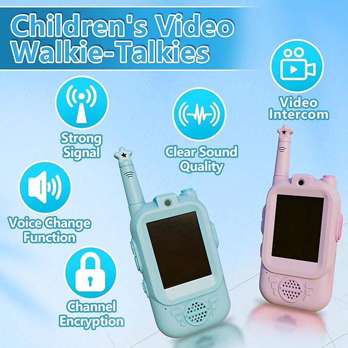 Video Walkie Talkie for Kids 2 Pack 3-12 Year Old Boys Girls Walkie Talkies Long Range 2 Way Radio Fun Toy with USB Rechargeable and Screen for Camping Hiking Outdoor Indoor Games Gift Pink Blue