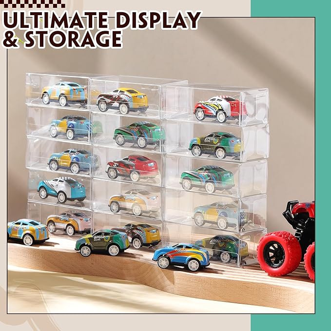 Yexiya 200 Pcs 1/64 Display Case for Model Car, 0.35mm Thick Clear Display Box Plastic Display Case Box Protector for Action Figures Toys Collectibles 1/64 Scale Model Car, 3.2 x 1.2 x 1.6 Inch