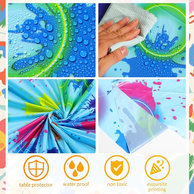 Oudain 6 Pcs Neon Party Table Cloths for Parties 84" Round Disposable Plastic Table Covers for Birthday Baby Shower 80s 90s Party Supplies Decor (Colorful)