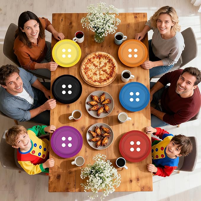 60Pcs Button Paper Plates 9 Inch Heavy Duty Disposable Colorful Button Eyes Dessert Plates Horror Movie Theme Party Decorations for Kids Samhain Halloween Birthday Celebration Dinner Party Supplies