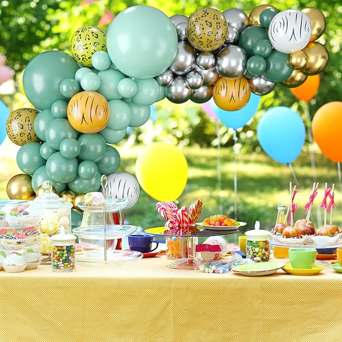 Sage Green Balloon Garland Arch Kit, Sage Green Metallic Gold and Silver Jungle Animal Pattern Latex Balloons for Baby Shower Wedding Birthday Graduation Bachelorette Party Decoration