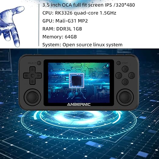 RG351P Handheld Game Console RG353P Retro Gaming Console RG353P Portable Game Console Linux and Android Dual OS 3.5" IPS Screen 64G TF Card 3500mAh Battery Support 5G WiFi 4.2 Bluetooth Purple