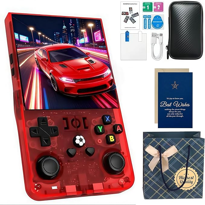 R36MAX Retro Handheld Game Console with Gift Card & Premium Bag, 4.0 Inch IPS Screen, 21,000+ Classic Game, Portable Linux System, 4000mAh Battery Retro Gaming Console (Red Set)