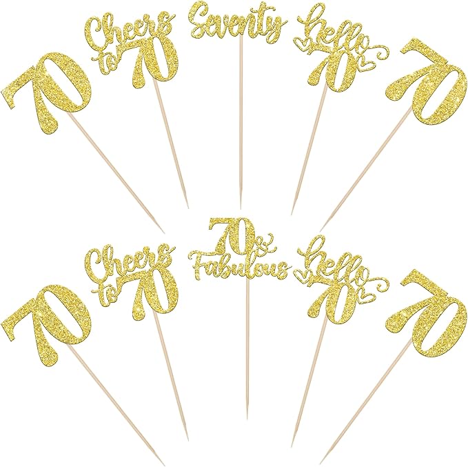 15PCS Happy 70th Birthday Centerpiece Sticks Hello 70 Fabulous Table Flower Centerpieces Sticks Seventy Cheers to 70 Years Floral Decoration for Happy 70th Birthday Party Centerpieces Sticks Gold