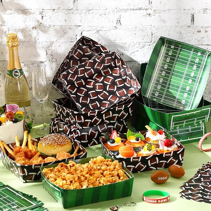 Teling 36 Pack Football Party Supplies Large 5 lb Football Plates Trays Bowls Paper Food Boats Disposable Nacho Serving Snack Trays for Sport Themed Birthday and Tailgate Party Decorations Favors