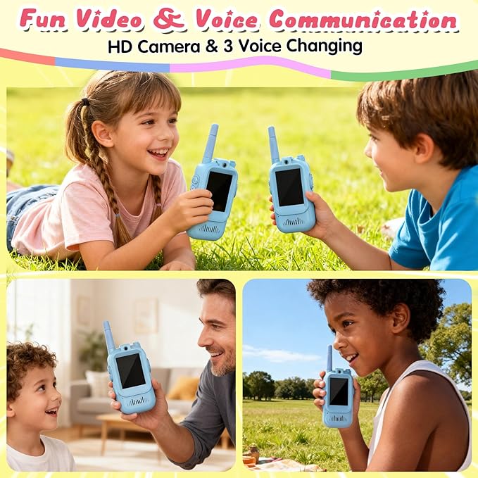 Video Walkie Talkies for Kids 2 PCS, Long Range Kids Walkie Talkies, Rechargeable Video Call Toys for Indoor Camping Hiking Travel, Christmas Birthday Boys Girls Age 3-5 (Blue)