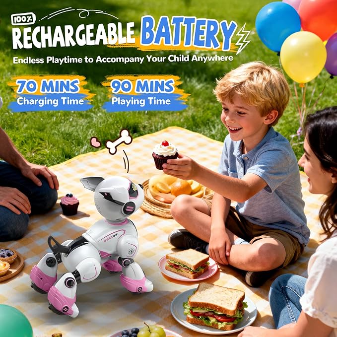 Robot Dog Toys for Kids, Remote Control Dog Robot, Voice & Touch Control, Programmable Interactive Robotic Puppy Toy, Sing, Dance, Rechargeable Robo Pet for Boys Girls Ideas
