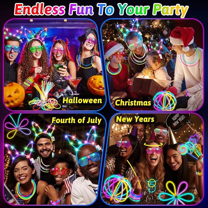 Glow Sticks Party Favors for Kids/Adult 156 PCS - Glow in The Dark Party Supplies Light Up Bracelet Necklaces Glasses Headband Accessories, Birthday Easter Basket Stuffers Gifts Bags Neon Decorations