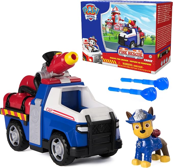 Paw Patrol Fire Rescue: Chase Rescue Fire Cruiser with Action Figure, Projectile Launcher, and Toy Truck, Kids Toys for Boys & Girls Ages 3 and Up