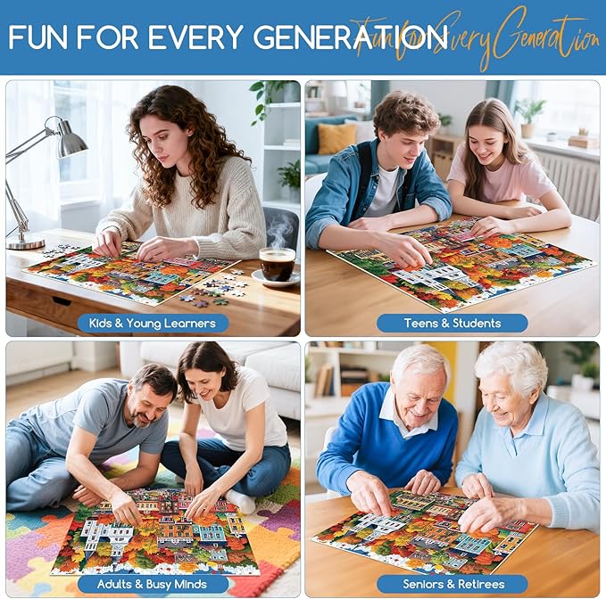 500 Piece Puzzle for Adults | Town in Autumn Street Puzzle | Recycled Cardboard Fall City Landscape Jigsaw Puzzle 500 Pieces | Challenging Game Home Decor Birthday Party Gift for Adults Seniors