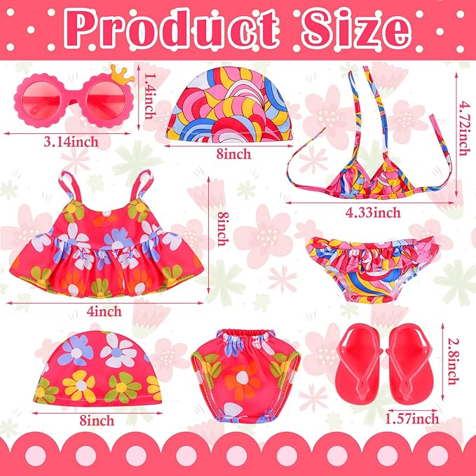 Kajaia 8 Pcs Doll Clothes 18 Inch Doll Clothes and Accessories Dress Flip Flops Hat Outfit Swimsuit Accessories for 18 Inch(Lovely)