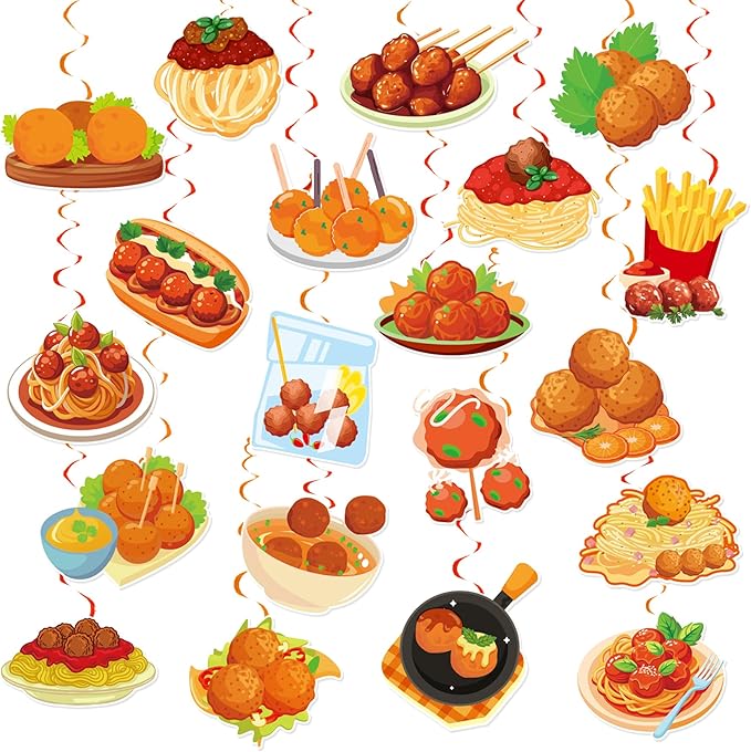 20 Pcs Meatball Hanging Swirls Spaghetti and Meatballs Ceiling Swirls Decorations Meatball Birthday Party Supplies for Italian Spaghetti and Meatballs Birthday Baby Shower Party Decorations