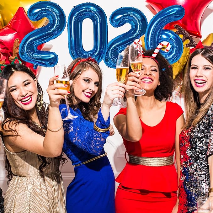KALOR 16 Inch 2026 Blue Foil Number Balloons, 2026 New Years Decorations for 2026 Happy New Year Eve and Graduations Party Supplies
