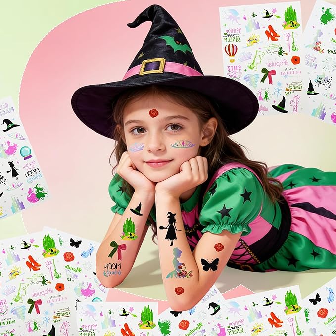 48Pcs Pink and Green Witch Party Favors, Witch Birthday Decorations, Ballpoint Pens, Notebooks, Temporary Tattoo Stickers, Classroom Rewards Student Birthday Gifts Party Supplies