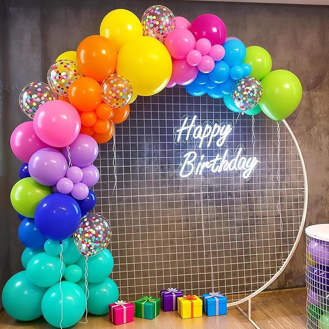FunHot Colorful Balloons, 50 Pcs Summer Balloon, 12 Inch Green Purple Hot Pink Blue Latex Balloons, Rainbow Confetti Helium Balloon for Baby Shower Birthday Beach Engagement Hawaii Party Decorations