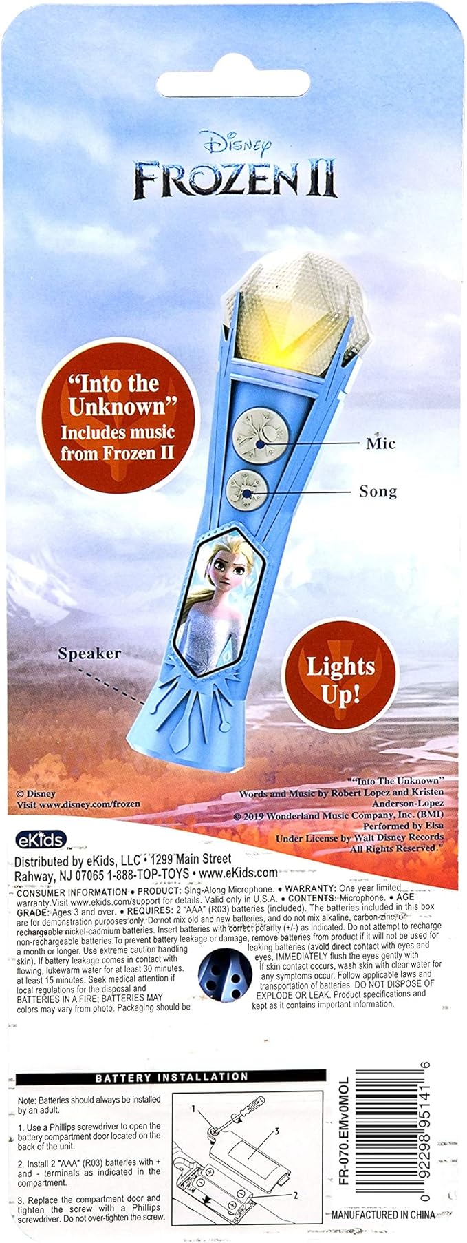 eKids Frozen Sing Along Microphone Toy for Kids with Built-in Music and Flashing Lights, Frozen Toys for Kids (Frozen 2020)