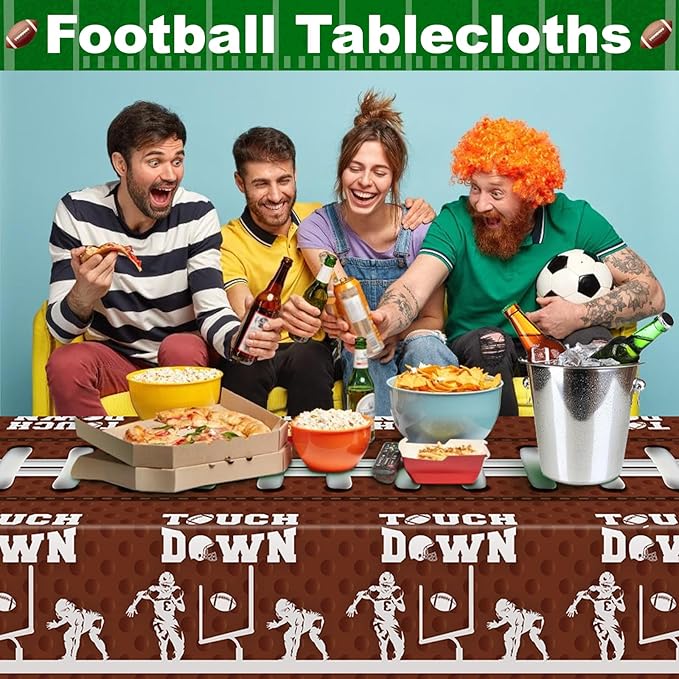 6 Pack Plastic Football Tablecloth, Superbowl Party Decorations 54 x 108 Inch Superbowl Tablecloth for Rectangle Tables Disposable Touchdown Table Cover for Football Theme Party Games Decor