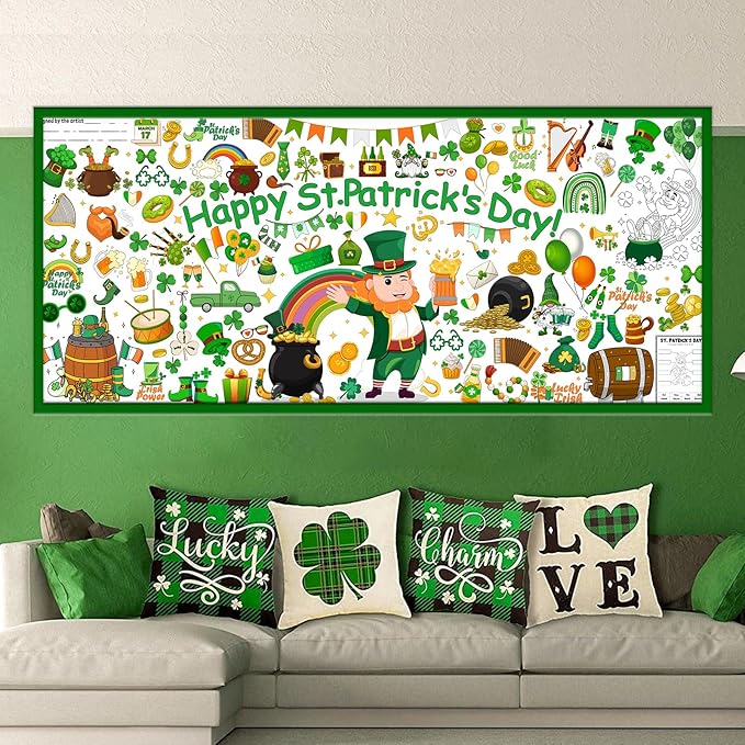 Tbsone St. Patrick’s Day Coloring Tablecloth, 72×30 Inch Paper Table Cover, DIY Poster Craft Activity for Party Decorations