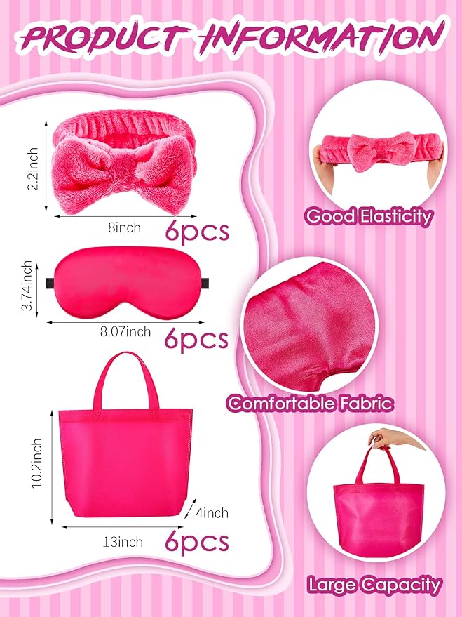Sintuff 24 Pcs Sleepover Party Supplies for Girls 6 Spa Robes for Girls Slumber Party 6 Tote Bags 6 Headbands 6 Spa Masks