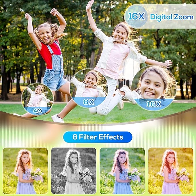 Digital Camera for Kids, 48MP FHD 1080P Point and Shoot Digital Cameras with 16X Zoom Anti-Shake, Compact Portable Cameras for Photography, for Boys Girls Teens Beginners-Glossy Black