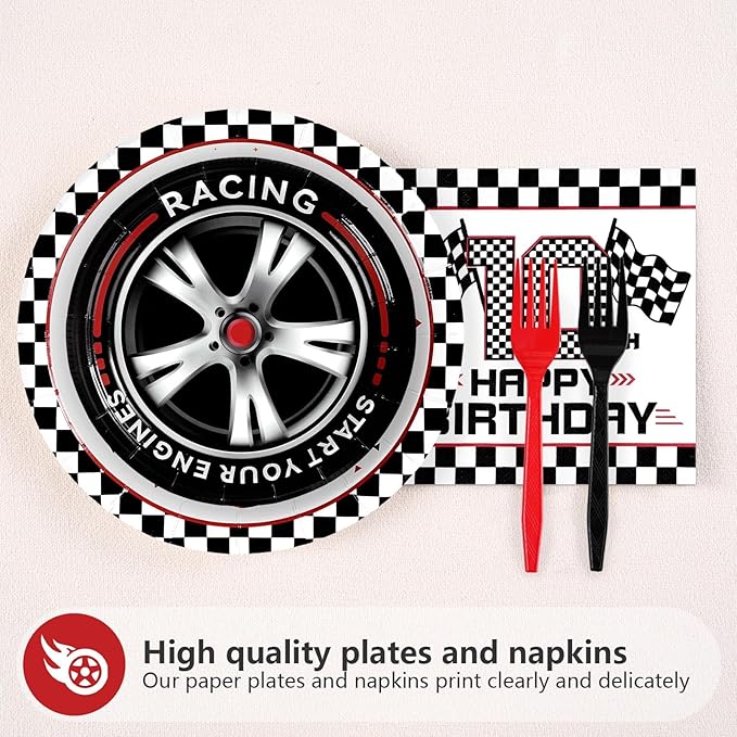 Grencian 96Pcs Race Car 10th Birthday Party Supplies Bruh I’m Ten Plates and Napkins Racing Car Double Digits Tableware for 10 year old Boys Racing Car Birthday Party Decorations Serve 24