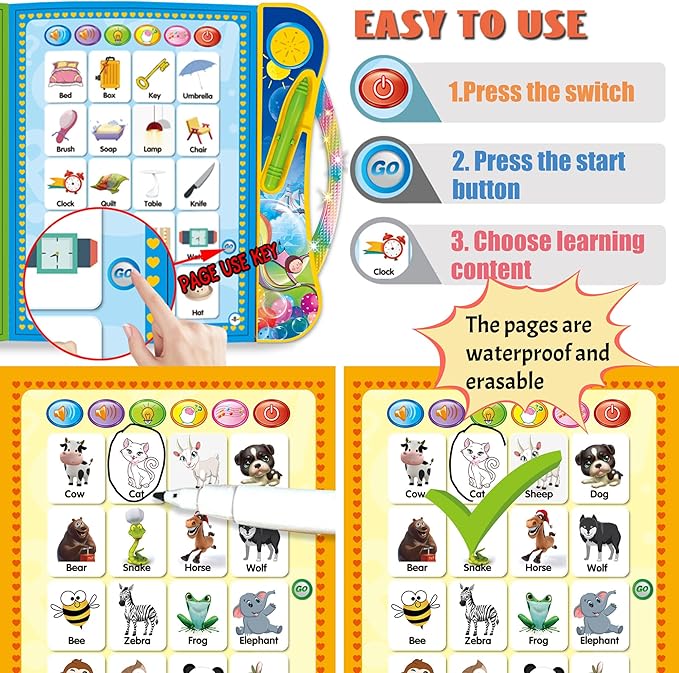 ABC Sound Books Interactive Electronic Learning Books for Toddlers with Alphabet, Numbers, Animals, Music, Games Educational Toys for Preschool Children