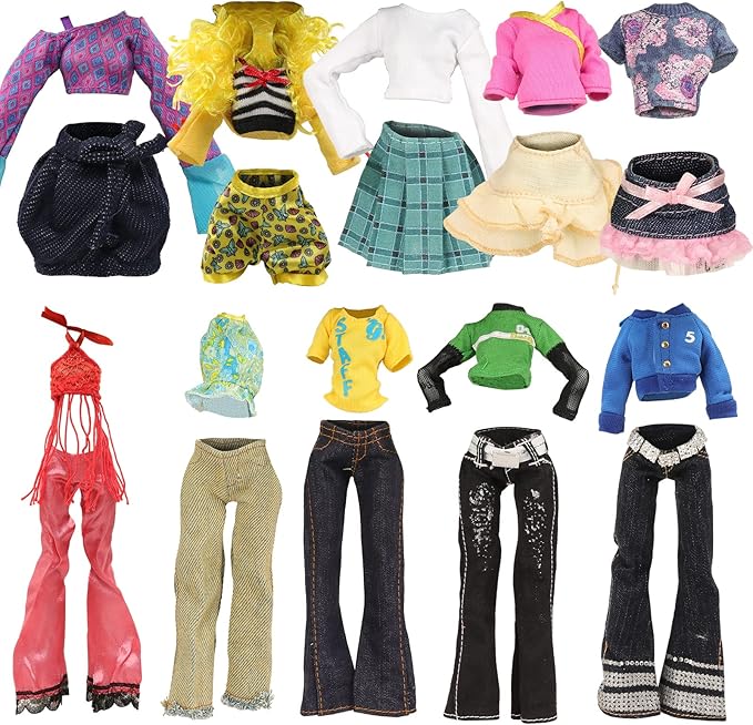 BARWA 6 Sets Doll Clothes and 6 Shoes for 11 inch Monster Girl Doll Aessories Fashion Outfits Casual Tops Pants