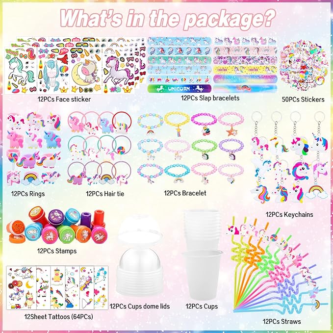 220Pcs Unicorn party favors for kids, Unicorns Theme Birthday party decoration with bracelet Tattoos for goodies bag Fillers Carnival Prizes, Pinata Filler
