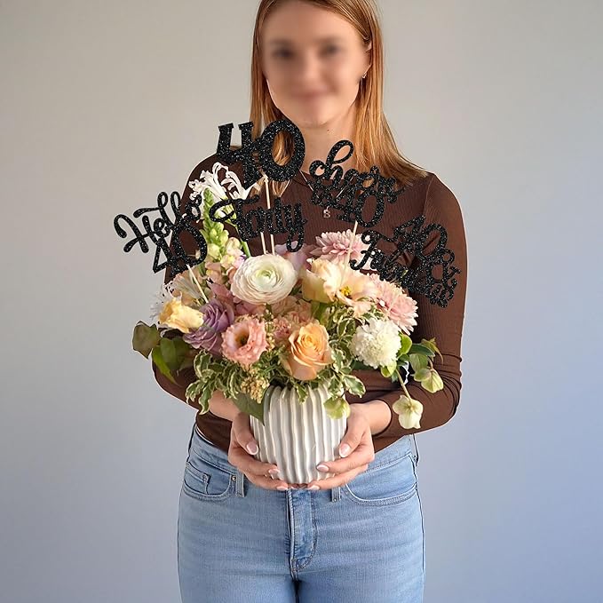 Gyufise 15Pcs 40th Birthday Centerpiece Sticks Forty Happy 40th Table Flower Centerpieces Sticks Cheers to 40 Floral Decorations for 40th Birthday Party Centerpieces Supplies Black