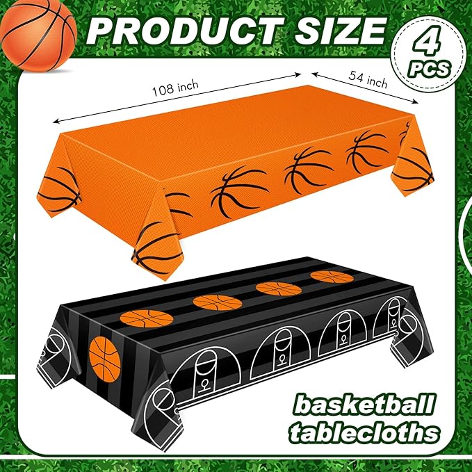 Mixweer 4 Pcs Basketball Plastic Tablecloth Birthday Party Decorations 54 x 108 Inch Basketball Field Rectangular Plastic Table Cover for Sports Theme Fan Sports Event Game Day Birthday Party Supplies