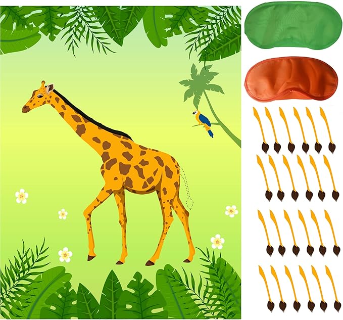 Jungle Birthday Party Supplies,Pin The Tail on The Giraffe,Safari Theme Zoo Birthday Party Favor,Decoration