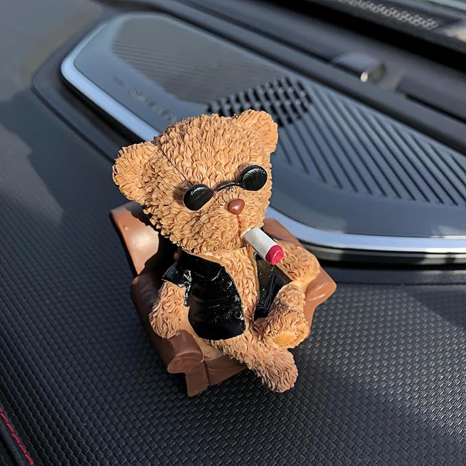 Cool Anime Car Dashboard Decorations Accessories Interior for Men Women, Funny Black Teddy Bear Statues Figurines Decoration for Car Dash Board Auto Charms Ornaments Home Desk Decor Birthday Gifts