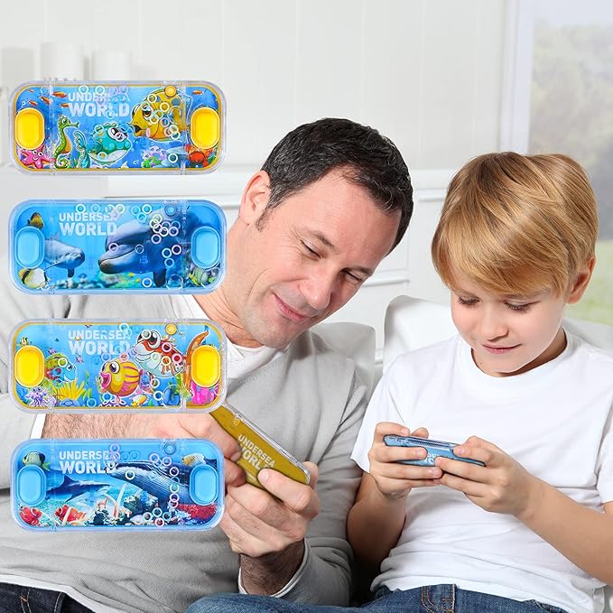 SevenQ Handheld Ocean Theme Water Toss Ring Game - 4 Pack Aqua Toys for Kids Stocking Stuffers