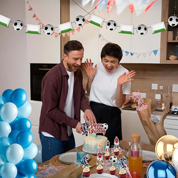 Soccer Football Theme Birthday Party Supplies – Sports Inspired Party Decoration Set for Birthday Celebrations and Themed Events, Decorative Table Styling Items for Dessert Displays.