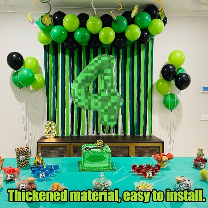 40 Inch Green Pixel Miner Theme Number Balloons Large Birthday Party Number Balloons Mining Gaming for Kids Birthday Party Decoration Supplies (Number 4)