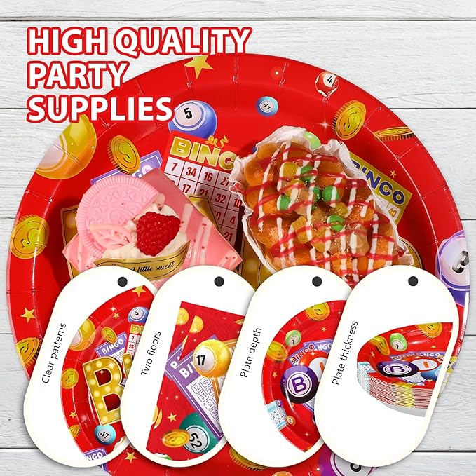 96Pcs Bingo Party Supplies Bingo Night Game Plates and Napkins Disposable Tableware Sets Bin-go Theme Birthday Party Decoration Favors for Kids Adult Casino Family Game Night Decoration Serves 24