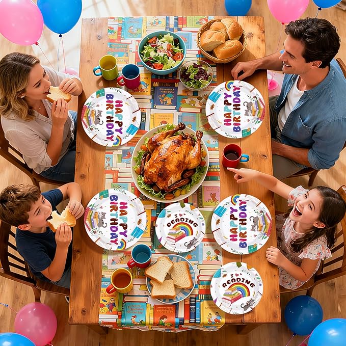 96Pcs Book Theme Birthday Party Supplies I Love Reading Plates and Napkins Library Reading Themed Tableware Set for Club Back to School Book-Themed Birthday Party Supplies，Serves 24