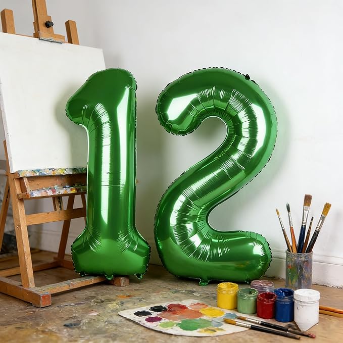 Balloons 12 Number 40 Inch, Dark Green Large Number Balloons Birthday Gift for 12 21 Years Old, Maylar Balloon Decorations for Wedding Engagement Graduations Memorial Day's